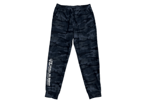 Black camo joggers with fis logo on the lower leg