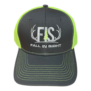 Green trucker hat with a fis logo stitched in the front