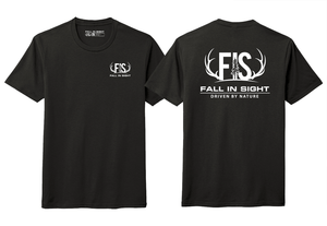 Black fis tee shirt with an fis antler logo on the back